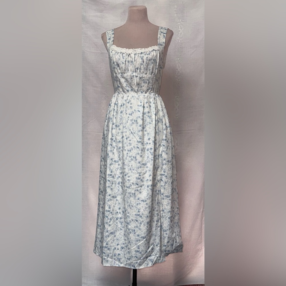 Lush Floral Lace Trim Midi Dress